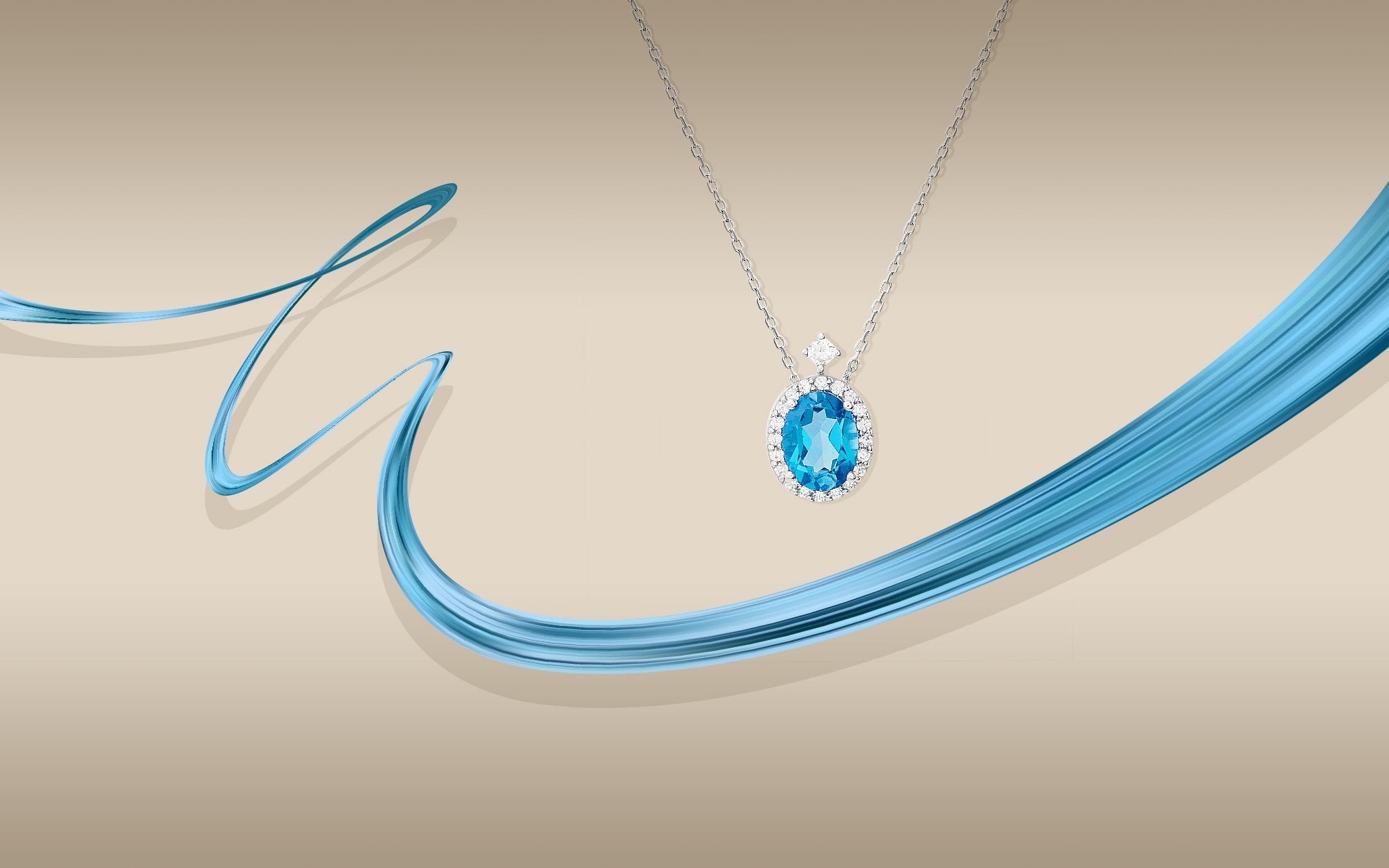 Necklace with a blue gemstone on a beige background