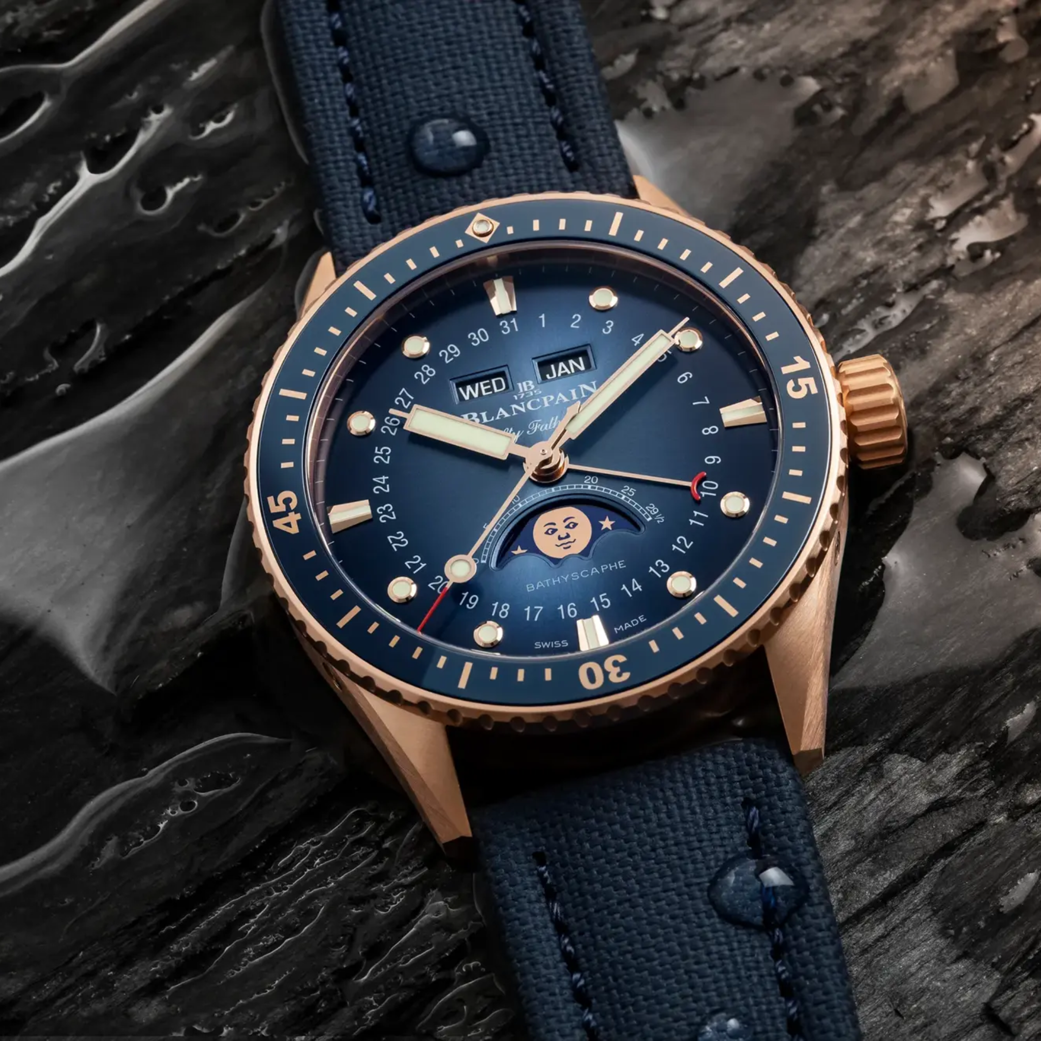 FIFTY FATHOMS BATHYSCAPHE QUANTIÈME COMPLET PHASES DE LUNE
